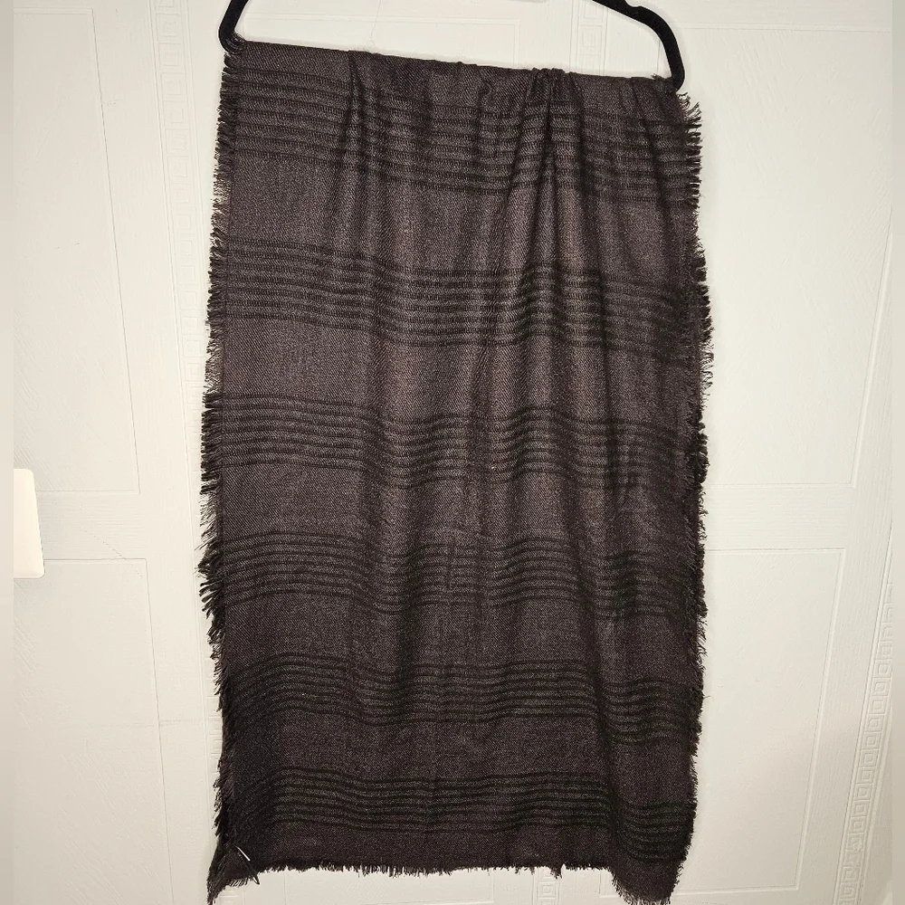 INC International Concepts Graphite Gray Brown Striped Rectangular Scarf 24 x 74